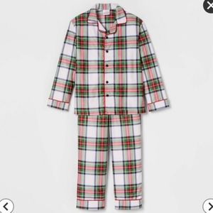 Kids White Tartan Flannel Plaid Holiday Pajamas